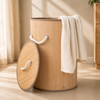 Bamboo Laundry Basket with Removable Fabric Liner & Cotton Rope Handles