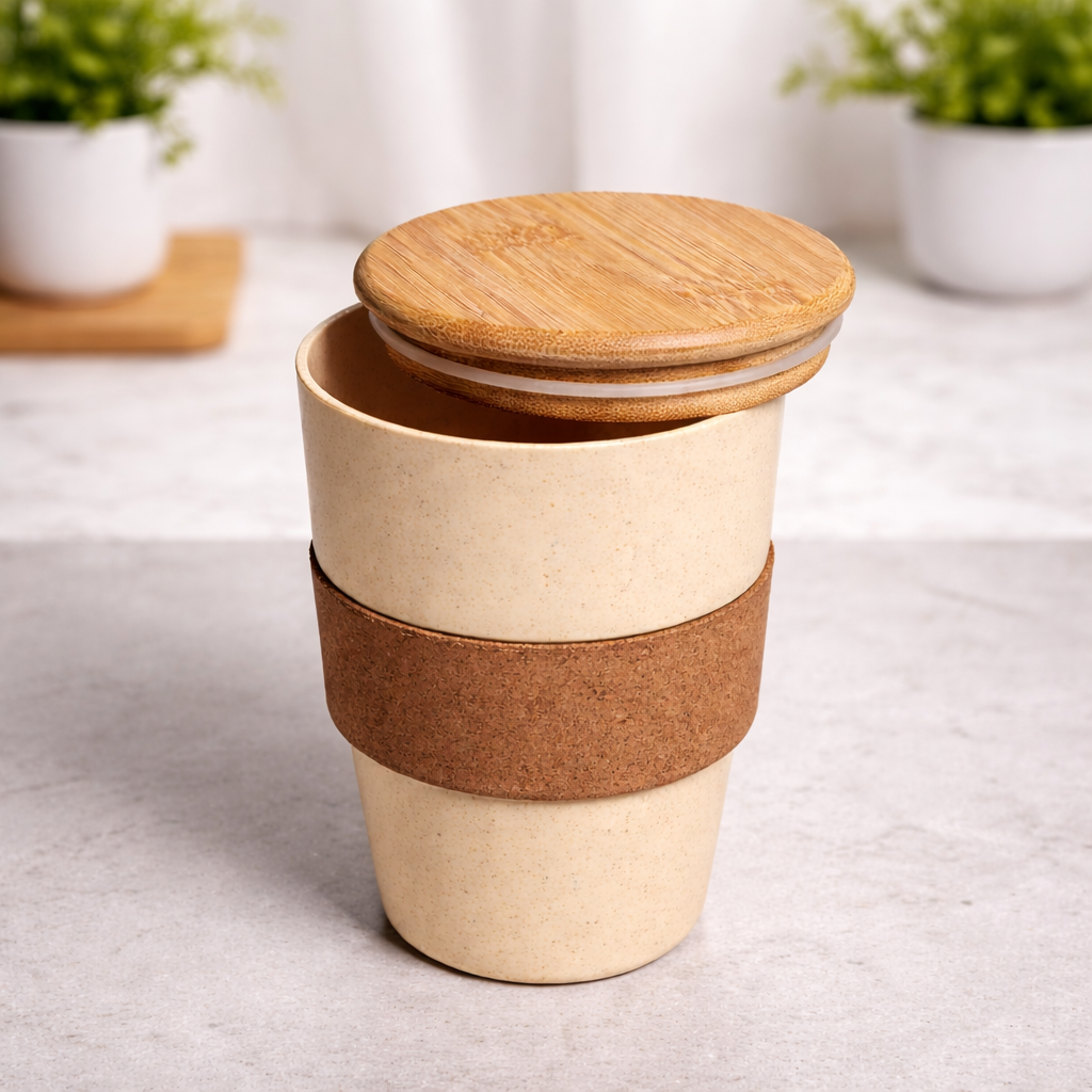 Reusable Wheat Straw Mug – Eco-Friendly Travel Cup with Lid