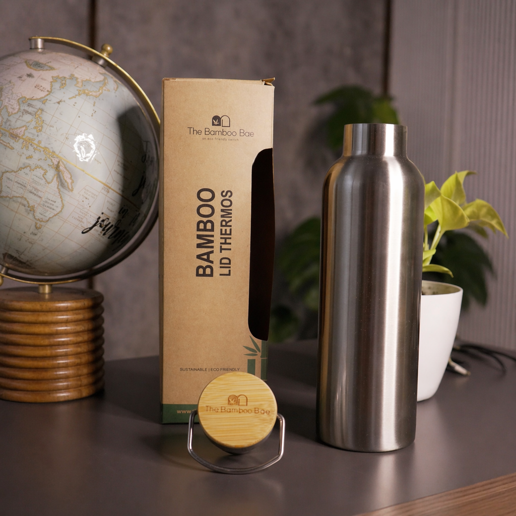 Bamboo Lid Thermos Bottle – Double Wall 304 Stainless Steel - The Bamboo Bae