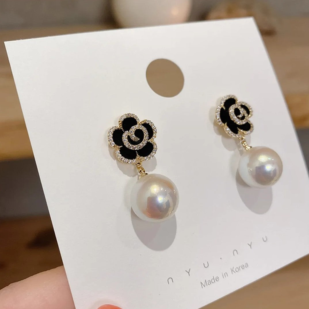 Black rose earrings Latest Korean design