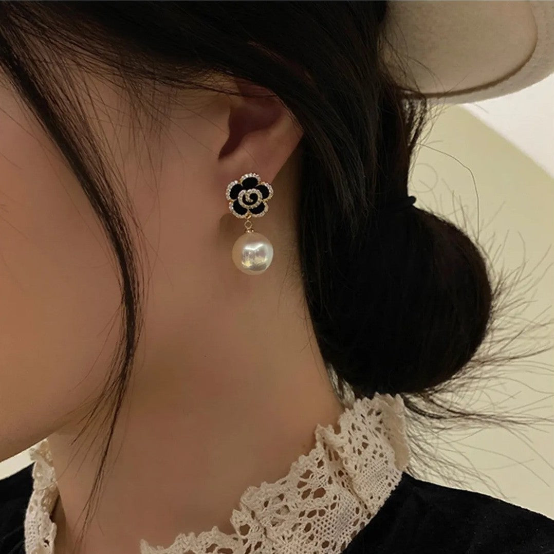 Black rose earrings Latest Korean design