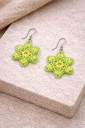 Handcrafted Green Glass Flower Earrings – 18K Gold Plated Iron Hooks