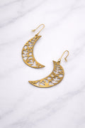 Floral Crescent Gold Plated Drop Earrings