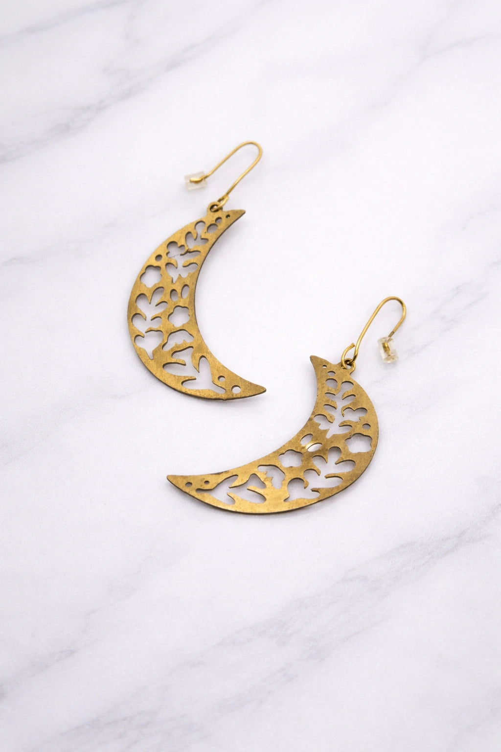 Floral Crescent Gold Plated Drop Earrings