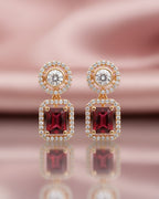 Red Emerald-Cut Concentric Earrings