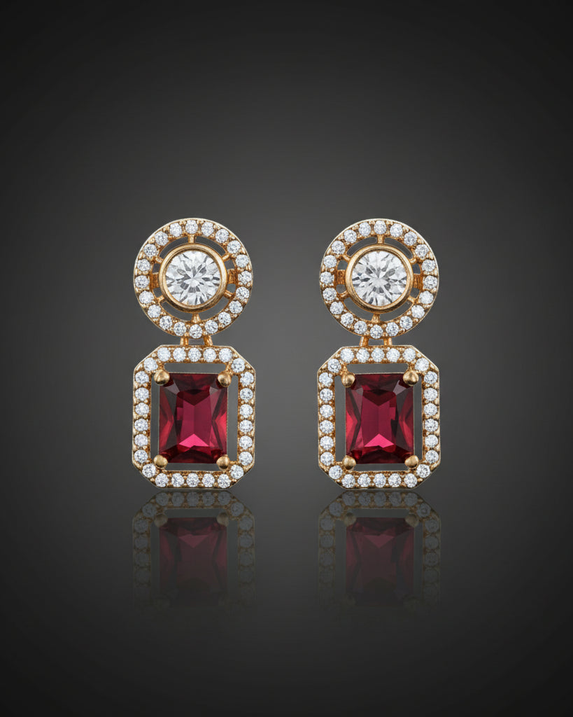 Red Emerald-Cut Concentric Earrings