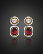 Red Emerald-Cut Concentric Earrings