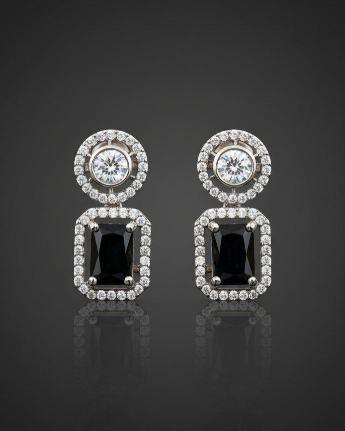 Black Emerald-Cut Concentric Earrings