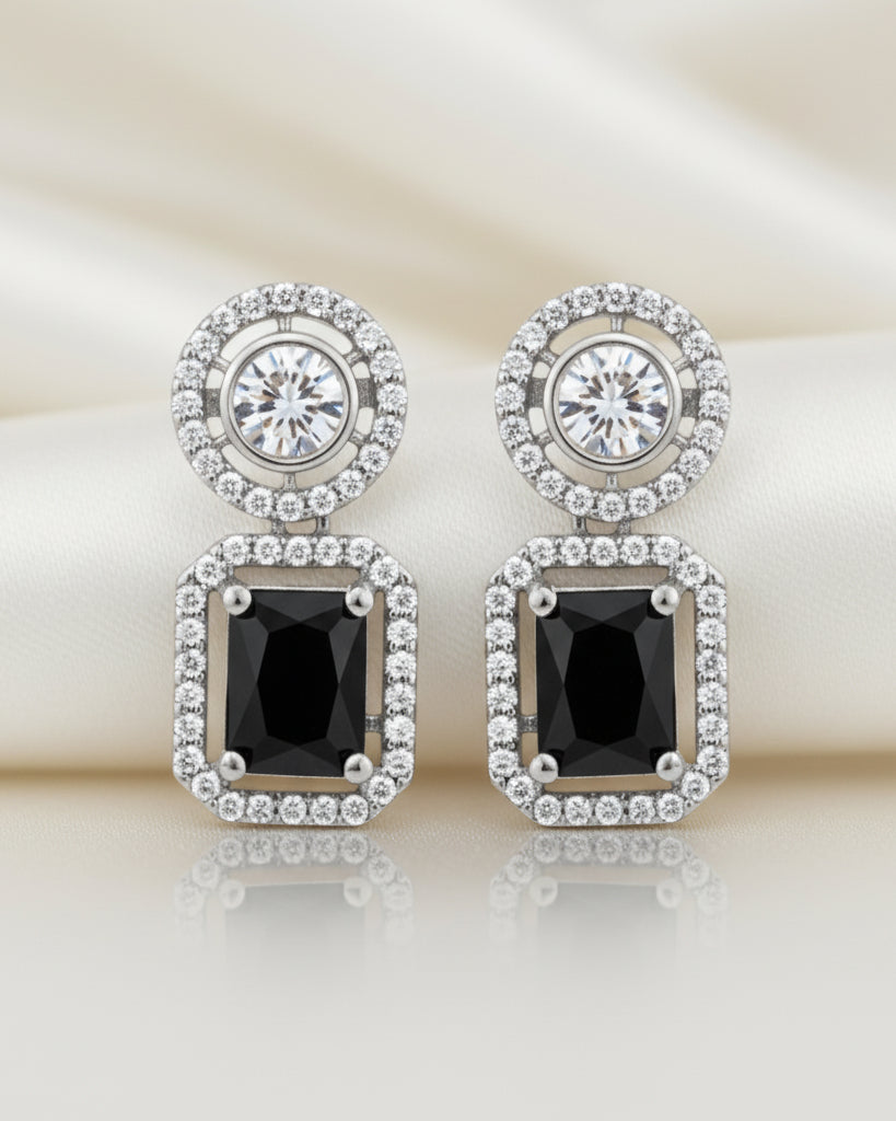 Black Emerald-Cut Concentric Earrings