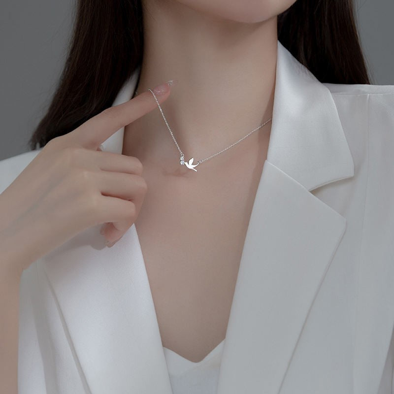Swallow bird pendant Necklace with Diamonds