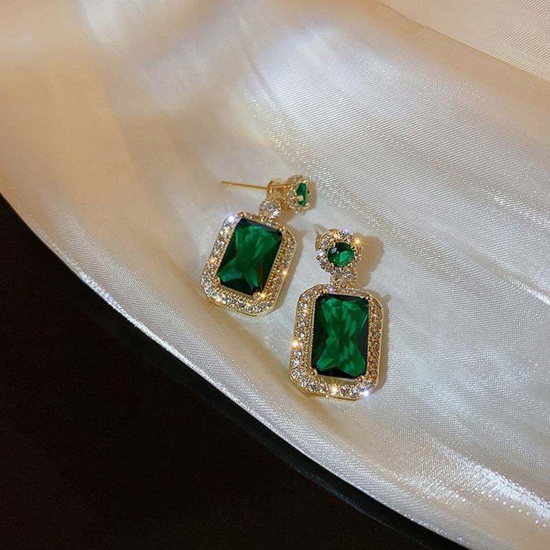 Green color Zircon embossed Women Earrings
