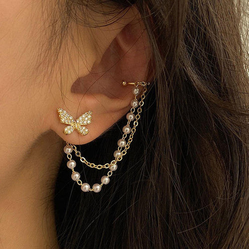 Butterfly pearl earrings for women
