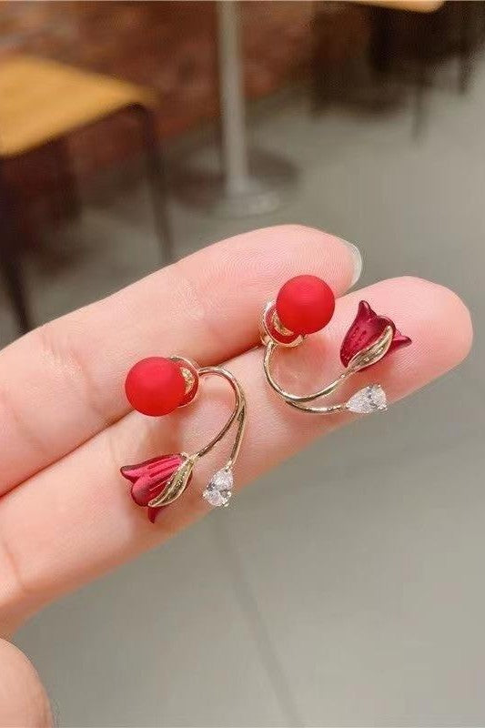 Flower Ear studs for women Material:- Alloy Copper Color:- RedAnti tarnish studs