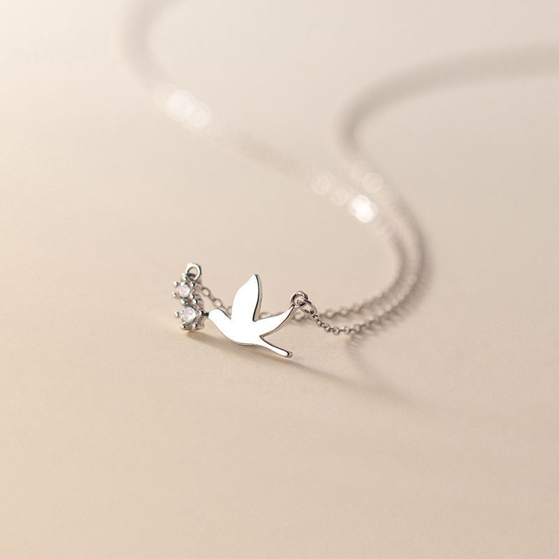 Swallow bird pendant Necklace with Diamonds