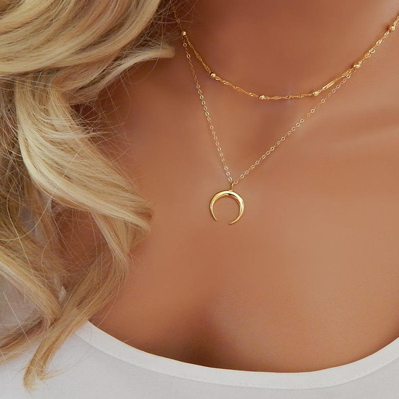 Double layer Moon necklace