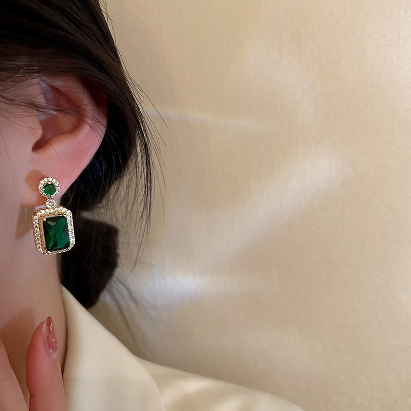 Green color Zircon embossed Women Earrings