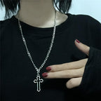 Cross necklace with thick chain Unisex style for both Men's and womenMaterial ;- Alloy zincColor :- Silver