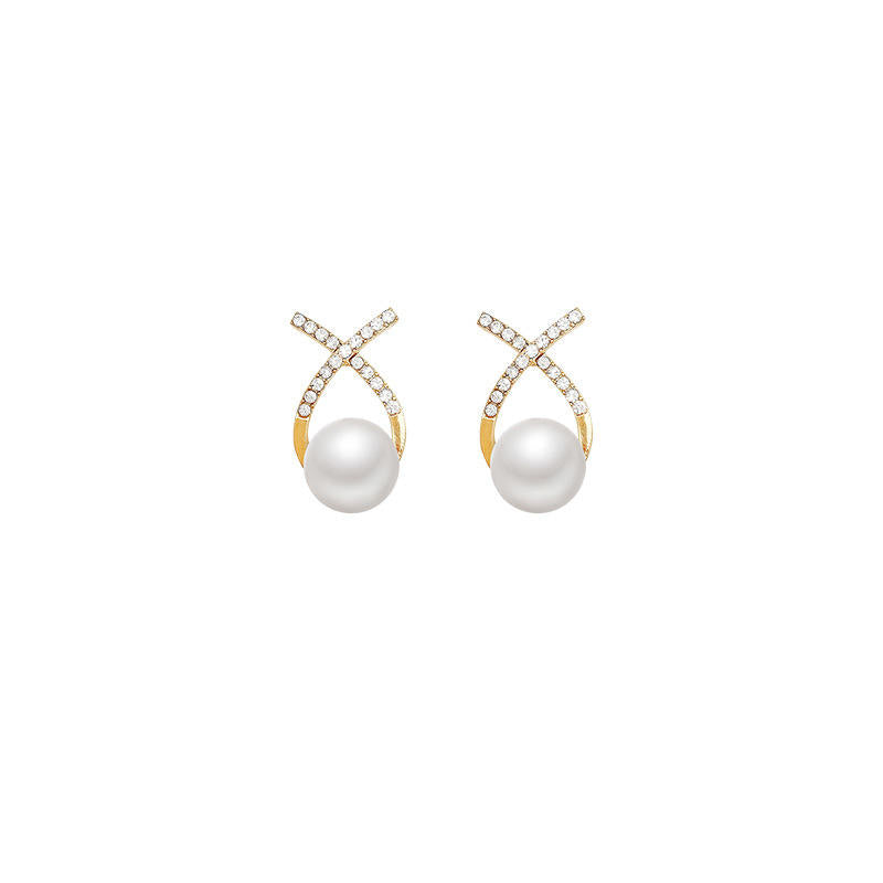 Party wear Pearl Rhinestones ear studs Material:- Pearl and zircon+ AlloyColour:- Gold