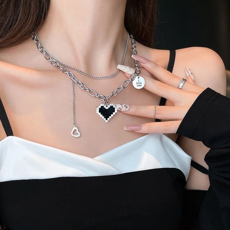 Double layer heart love chain Necklace