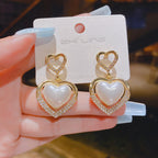 Heart Shape Rhinestones & Pearl Earrings