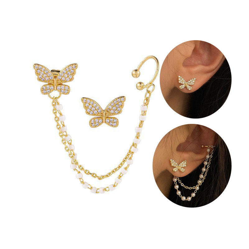 Butterfly pearl earrings for women