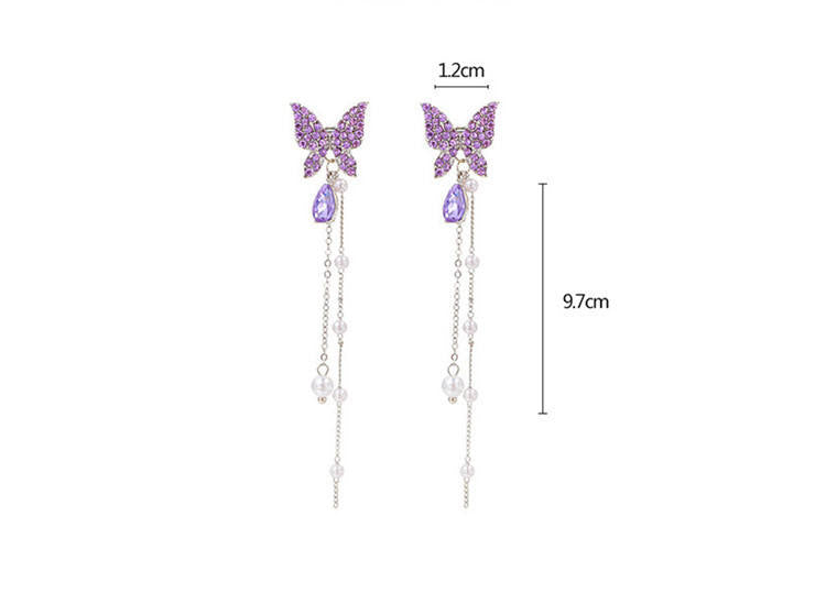 Butterfly hanging earrings Colour:- Purple Material:- Pearl and Copper