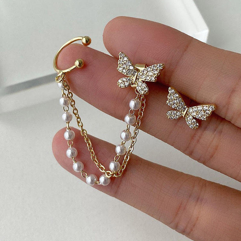 Butterfly pearl earrings for women