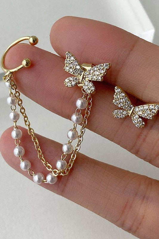 Butterfly pearl earrings for women