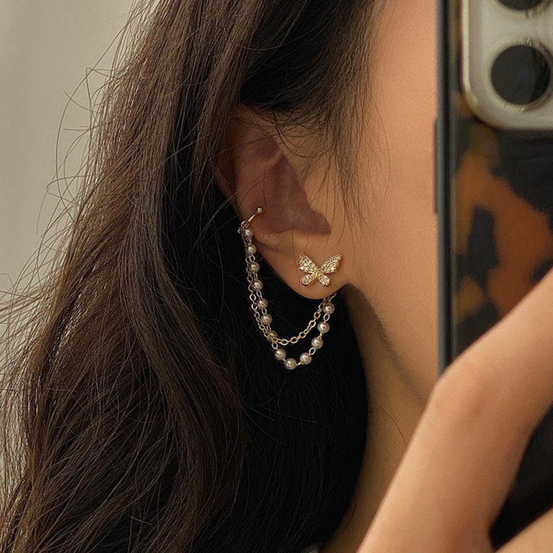 Butterfly pearl earrings for women
