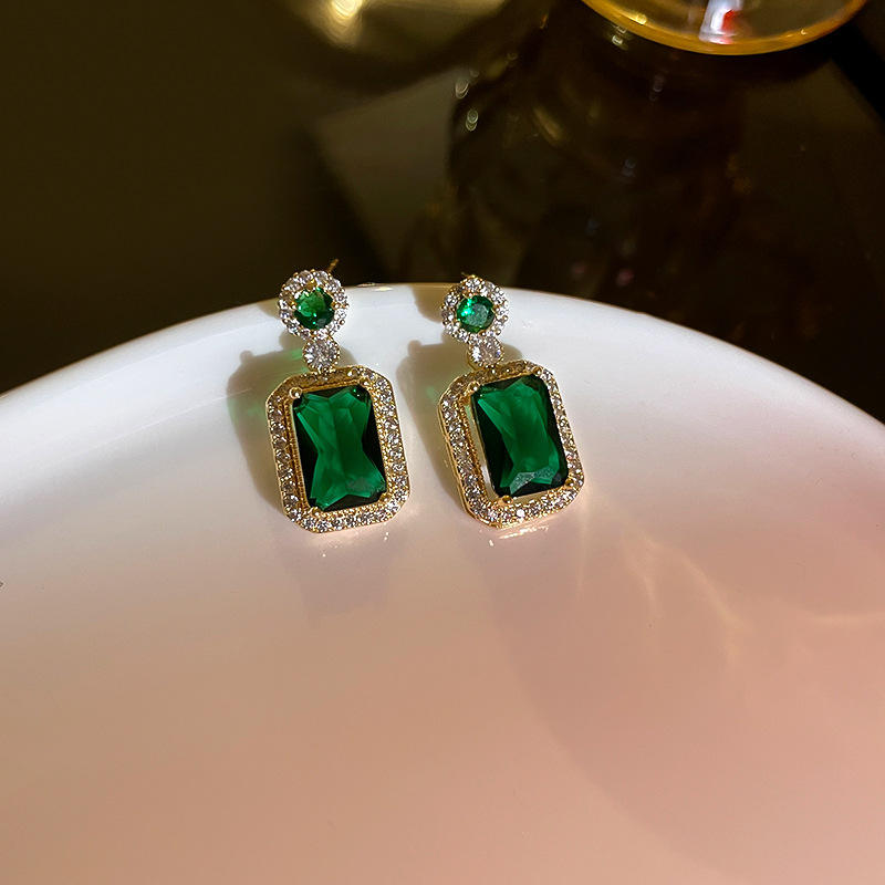 Green color Zircon embossed Women Earrings