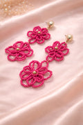 Hot Pink Beaded Flower Drop Earrings