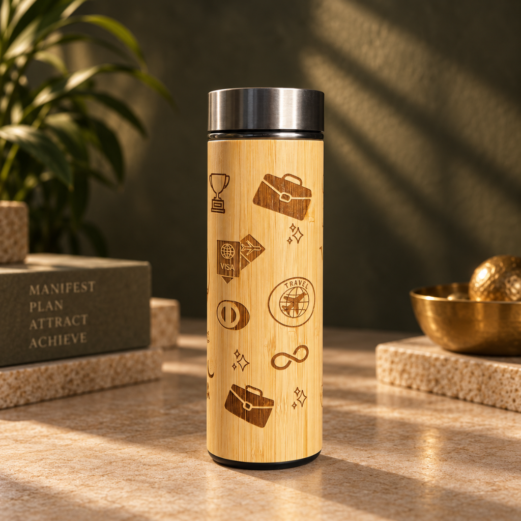 Bamboo Manifestation Travel Bottle with Stainless Steel Lid