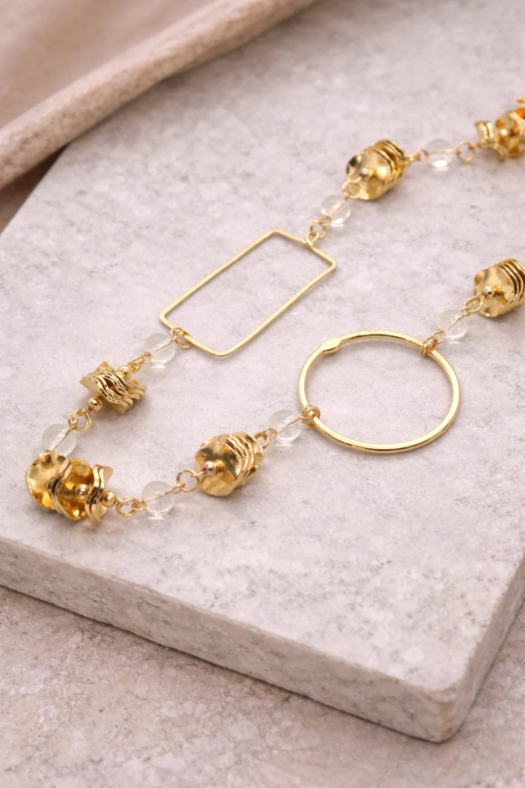 Modern Geometric Gold Beaded Drop Earrings