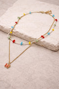 Multicolor Bead Gold Plated Necklace with Butterfly Charm