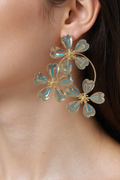 OMID Golden Three Metral Flower Dangle Earrings