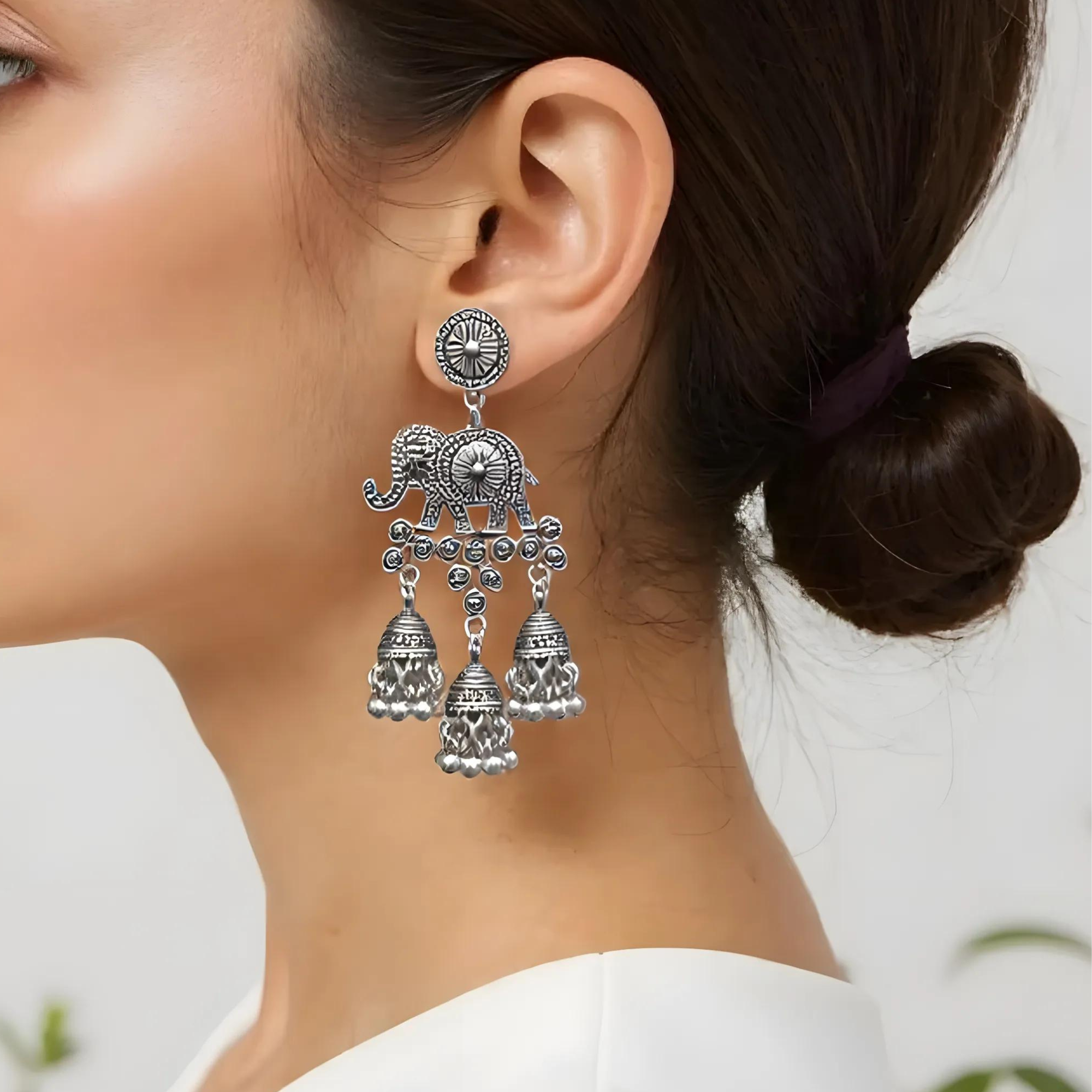 OMID Silver toned Elephant Jhumki