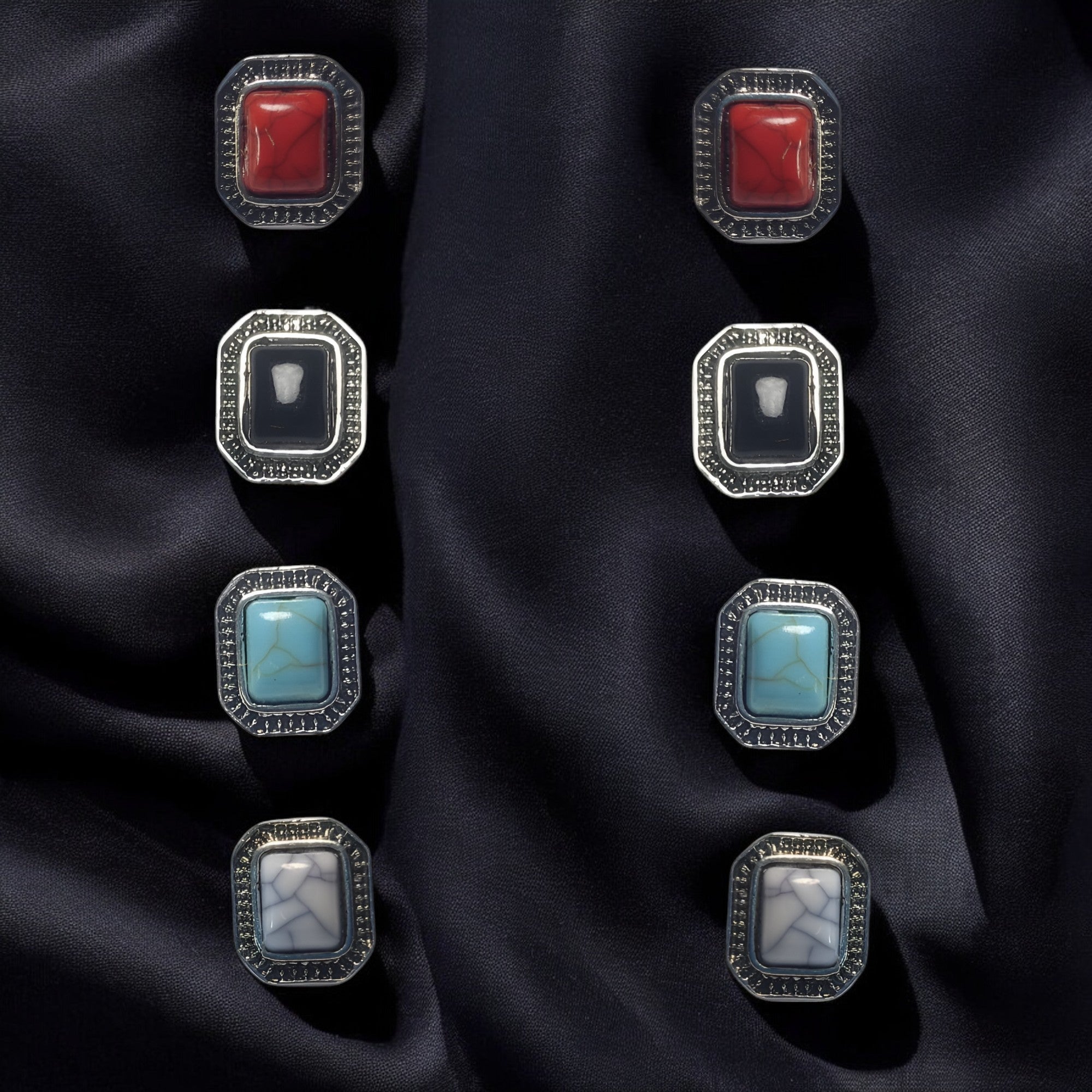 OMID Combo of 4 Rectangular Shaped Multi Colour Stud Earrings