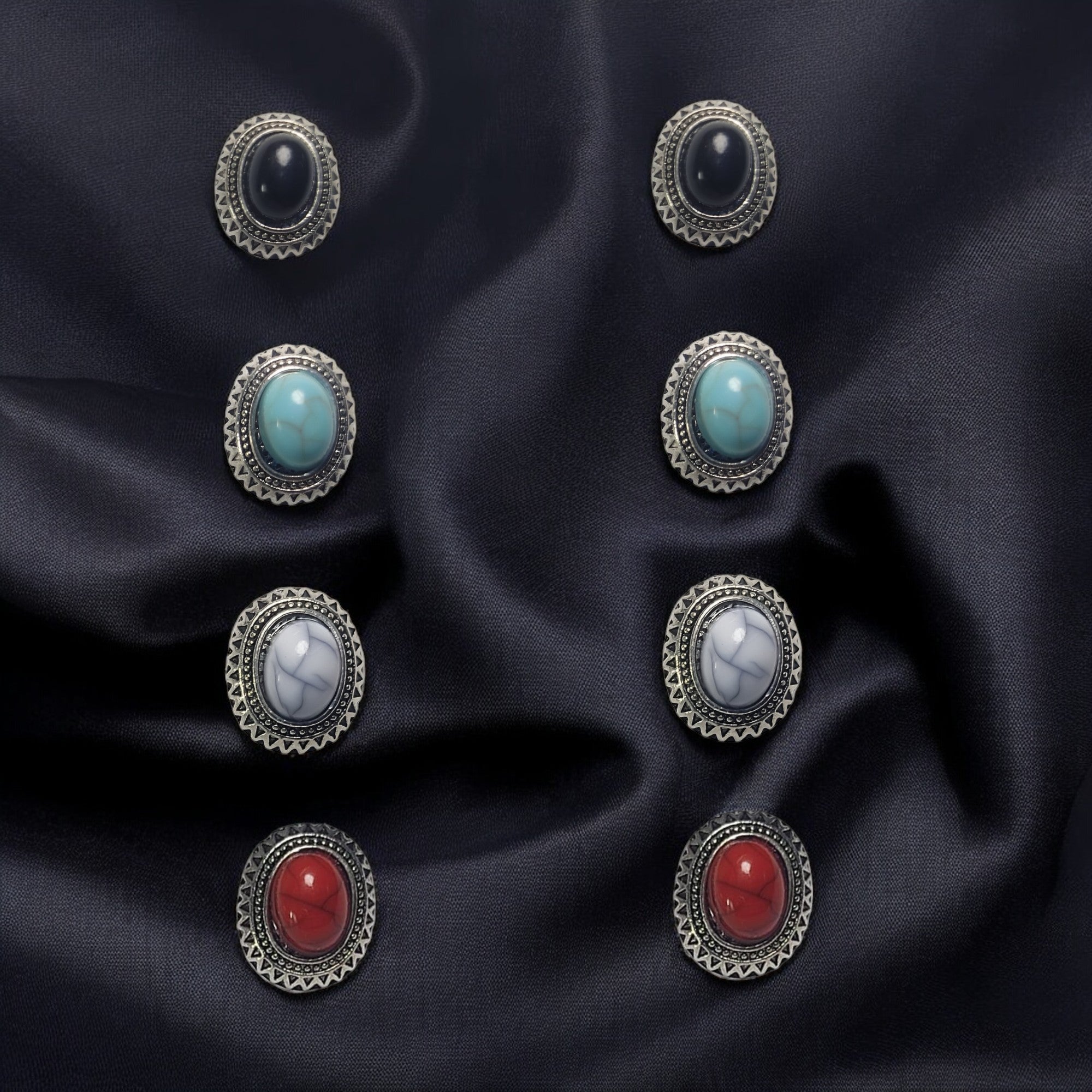 OMID Combo of 4 Oval Shaped Multi Colour Stud Earring