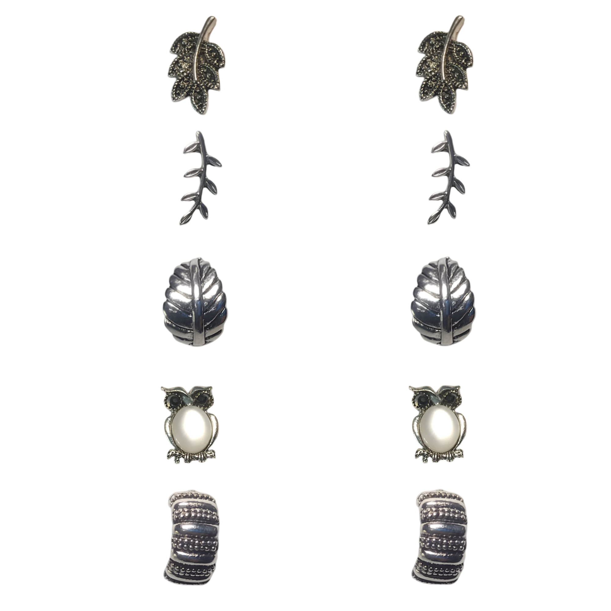 OMID Combo of 5 Multi Shaped Silver Plated Earring