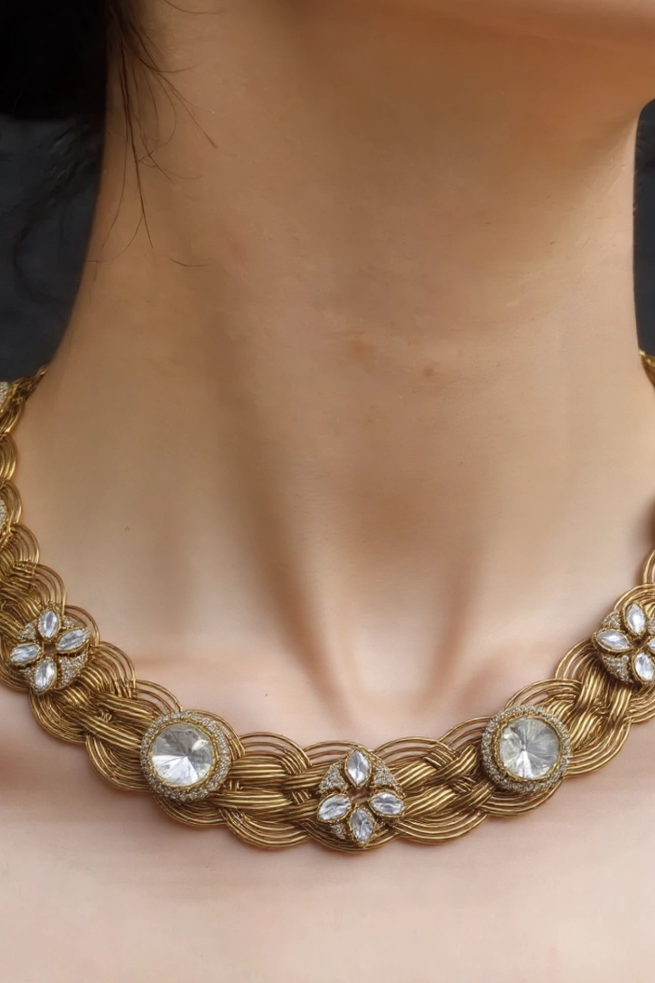 OMID Kundan Polki Hasli Necklace With Stud Earrings