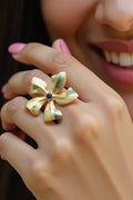 OMID Golden Flower Shaped with Stone Finger Ring
