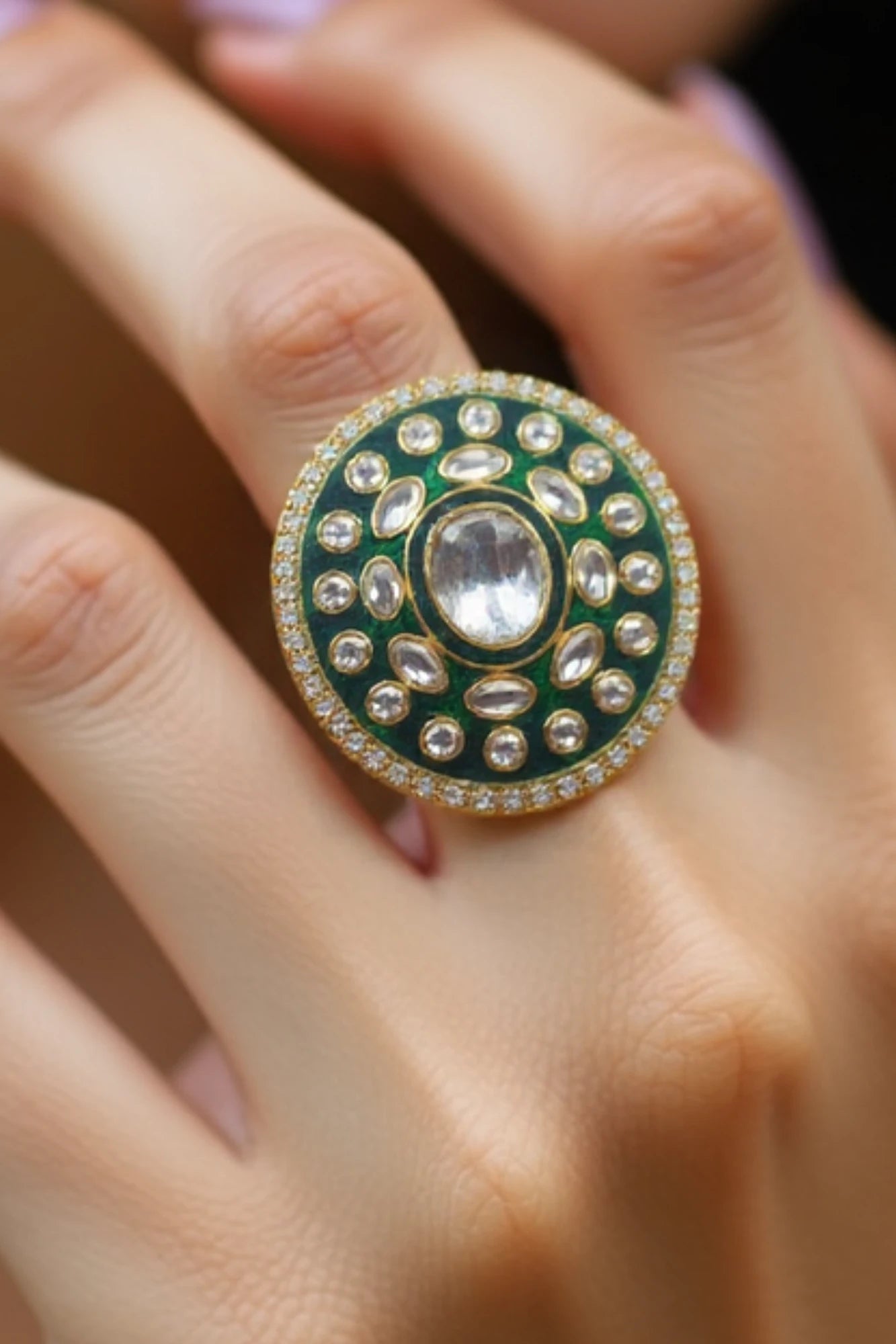 OMID Oval Shaped Stone embedded Vintage Finger Ring