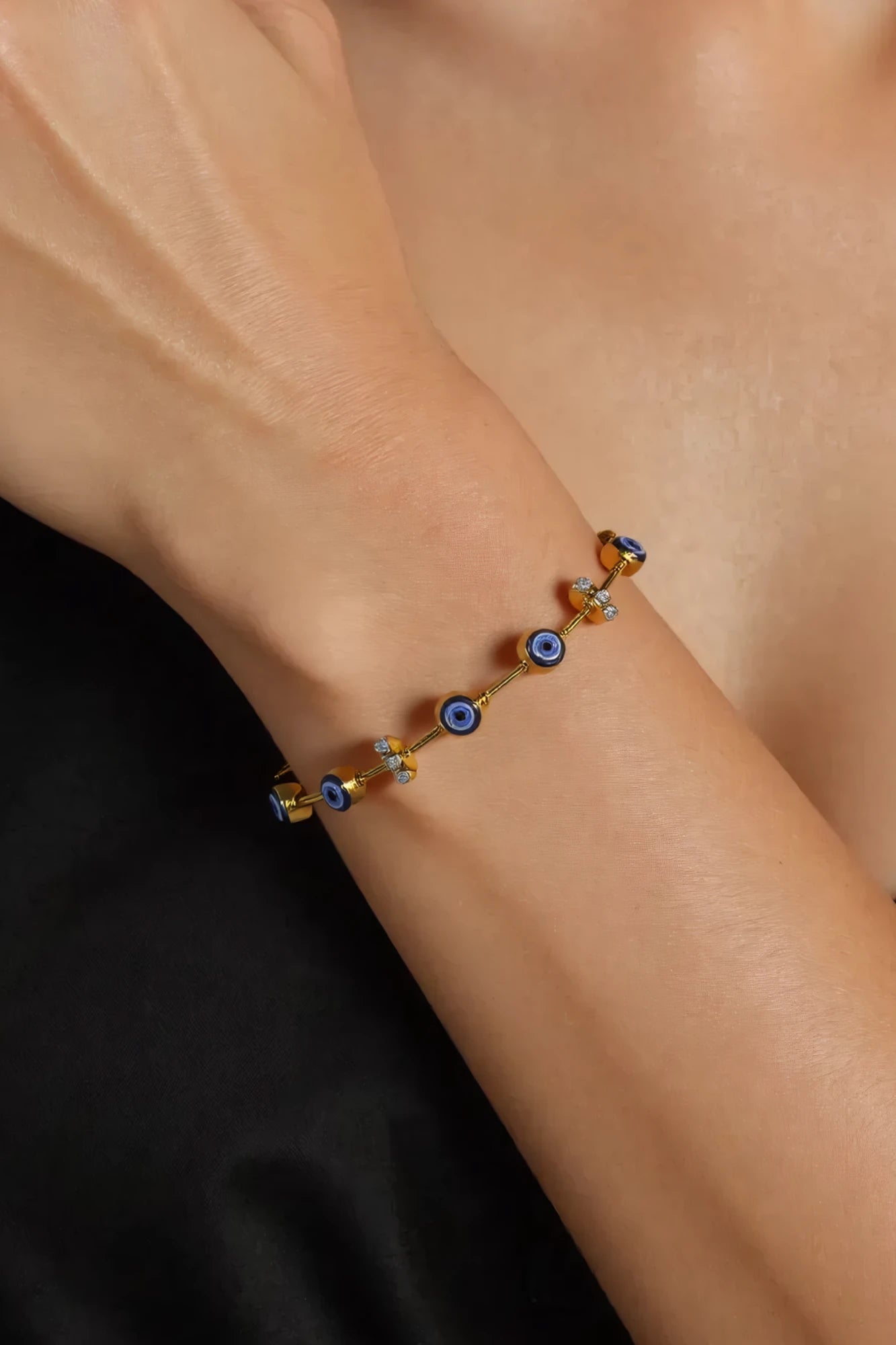 OMID Gold Toned Stone with Evil Eye Amulet Bracelet