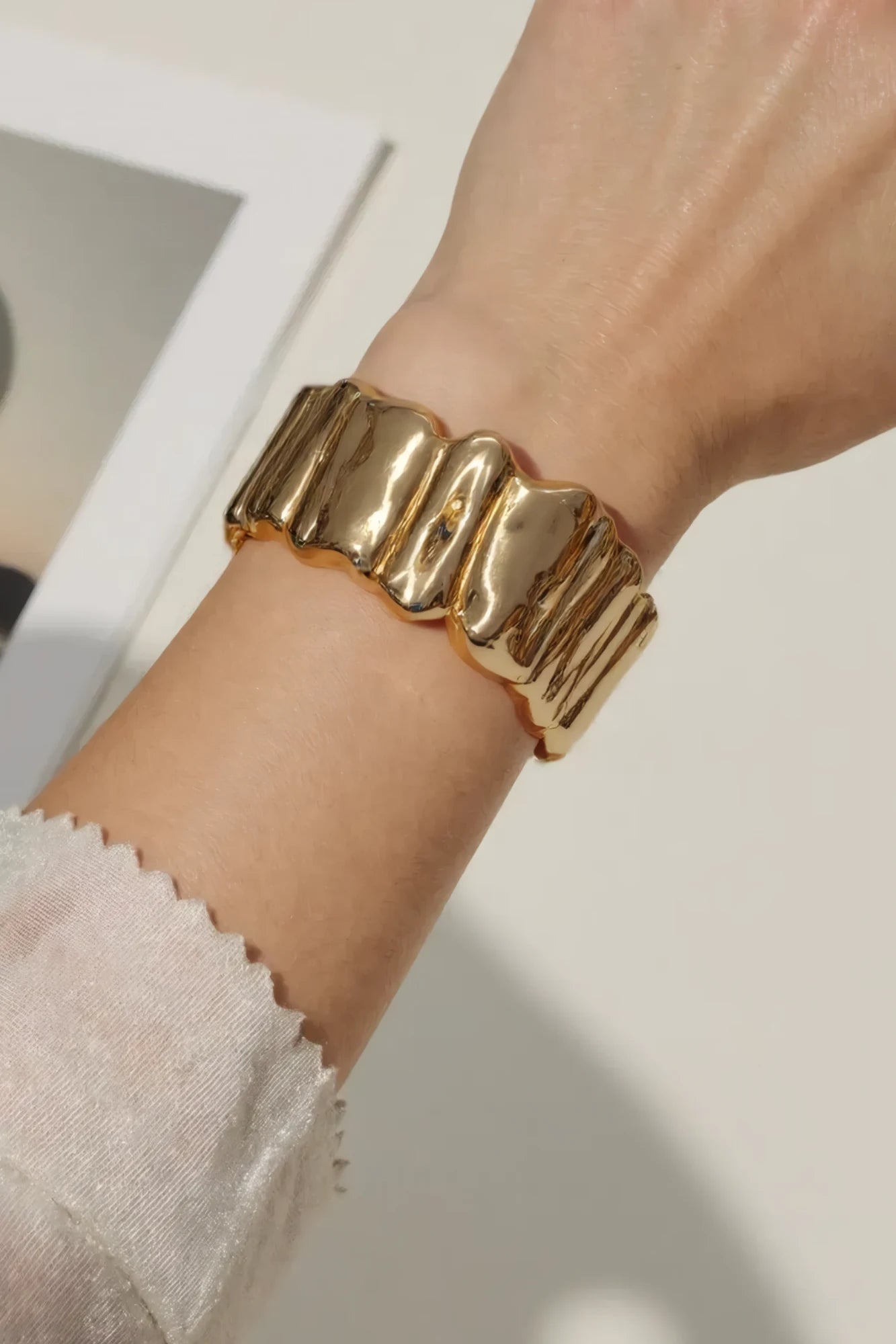 OMID Solid Uneven Shaped Bold Golden Bracelet