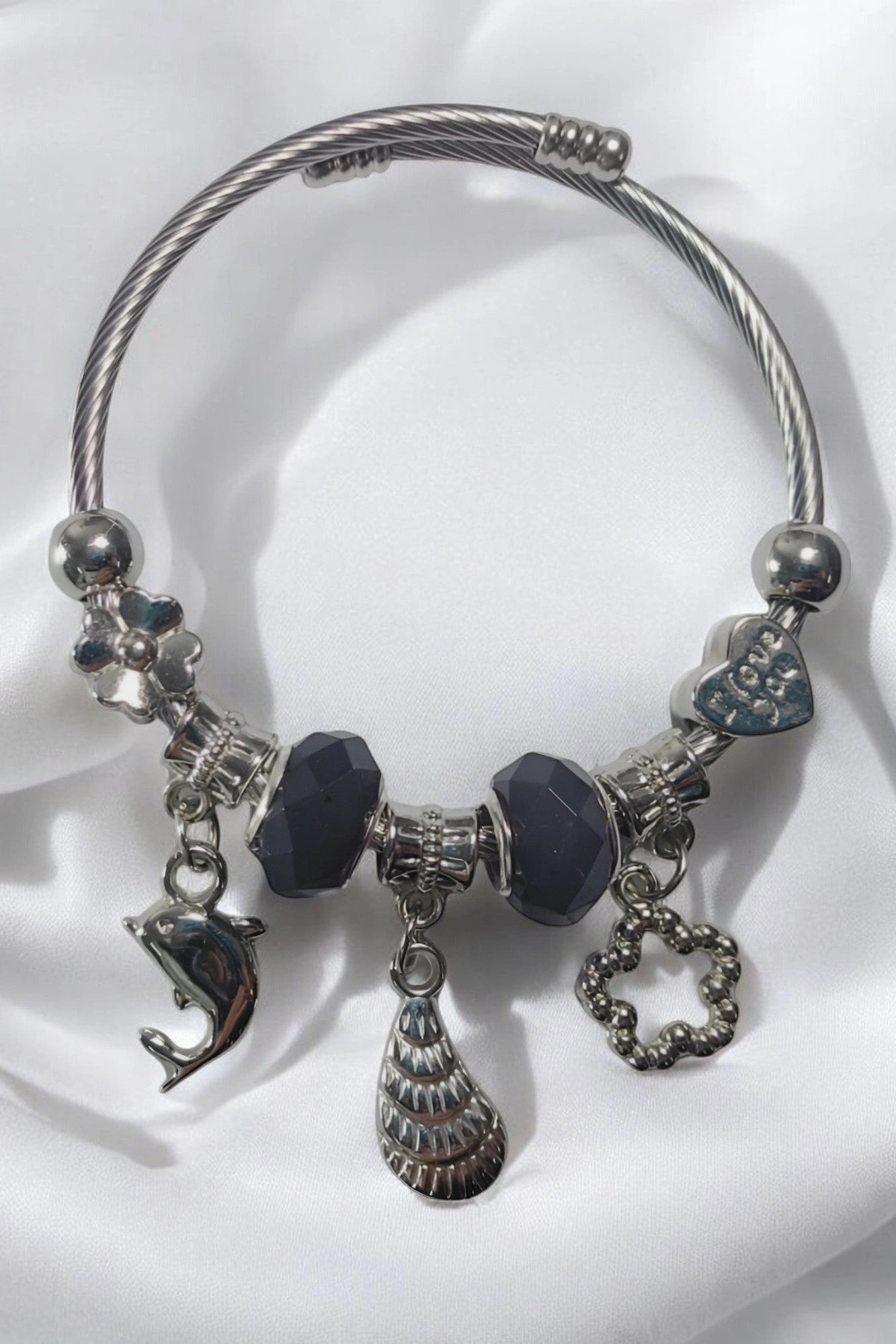 OMID Stainless Steel Beads and Lucky Charm Bracelet