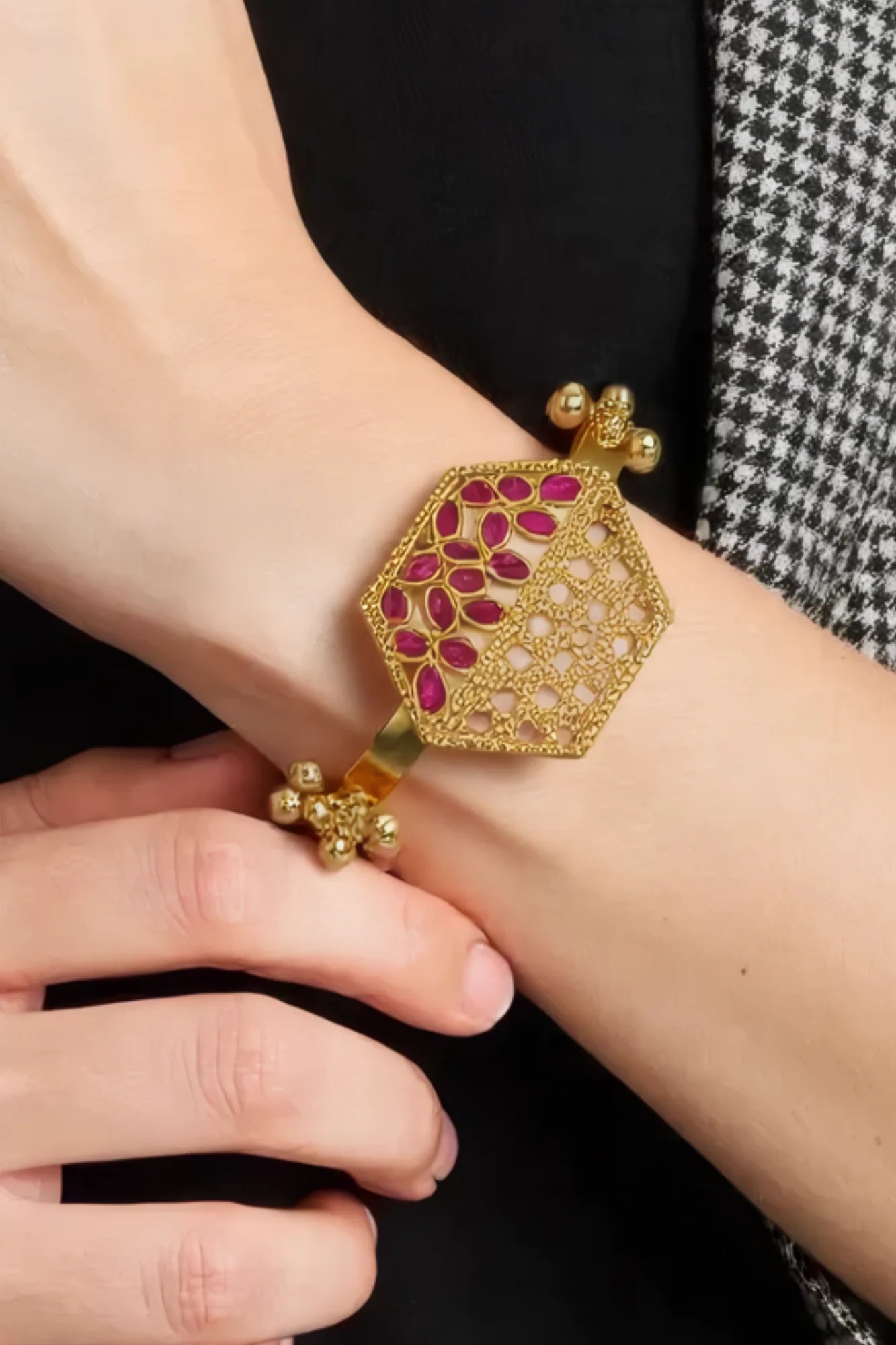 OMID Stone Studded with Hanging Bells Bracelet
