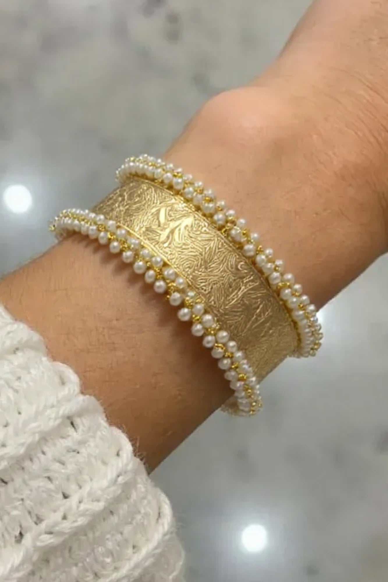 OMID Flexible Gold Tone Cuff with Beads