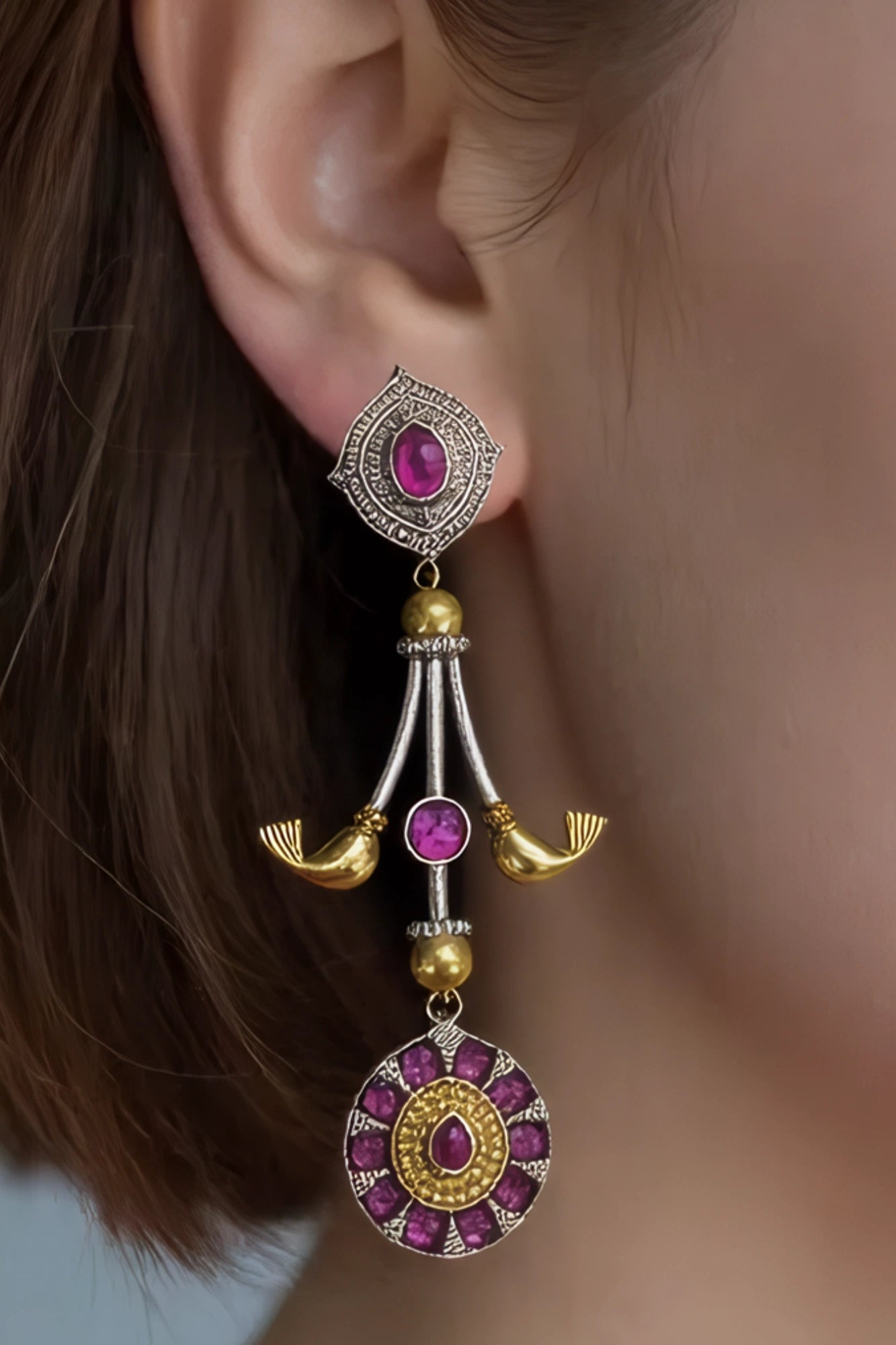 OMID Coloured Kundan Long Earrings