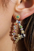 OMID Coloured Stone With Silver Tone Bird Classic Earrings