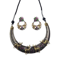 OMID Dual Tone Dear Mounted Ethnic Necklace and Earring Set